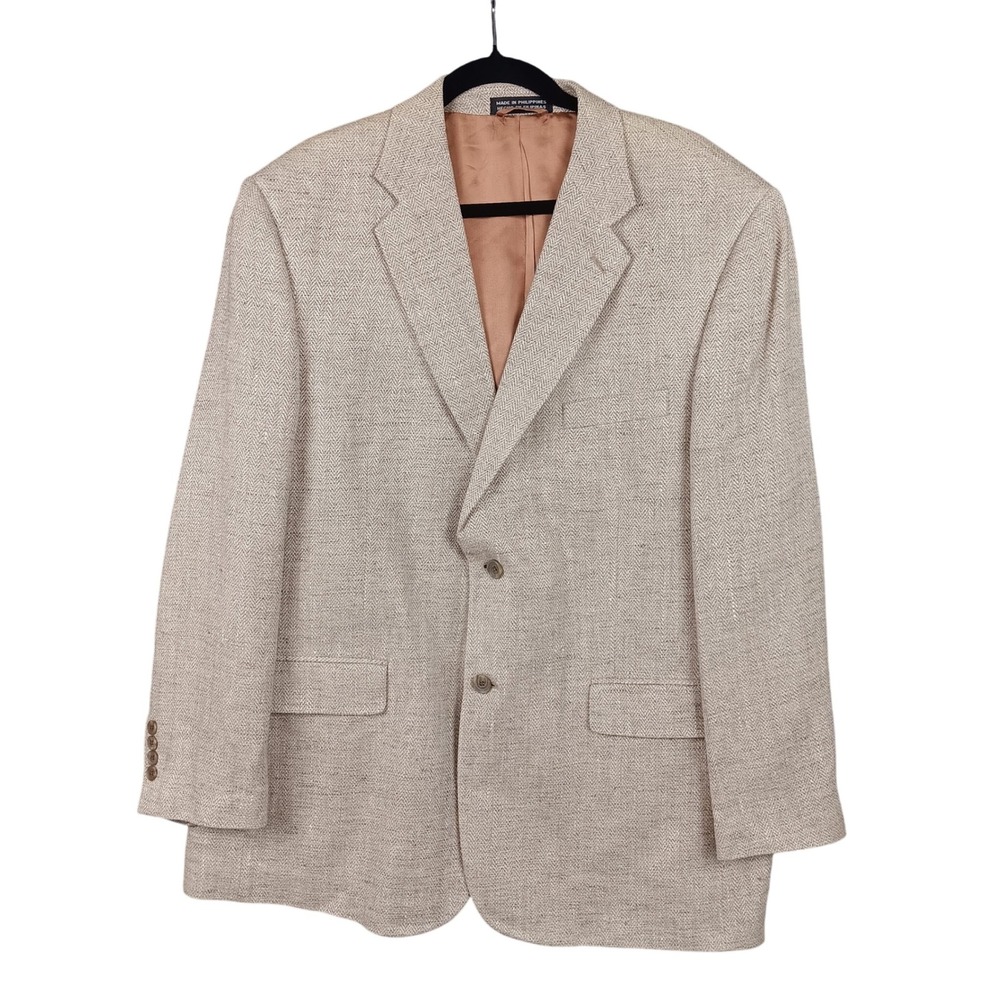 Stafford 44R Beige Silk Blazer Jacket Two‎ Button Herringbone Men's Career